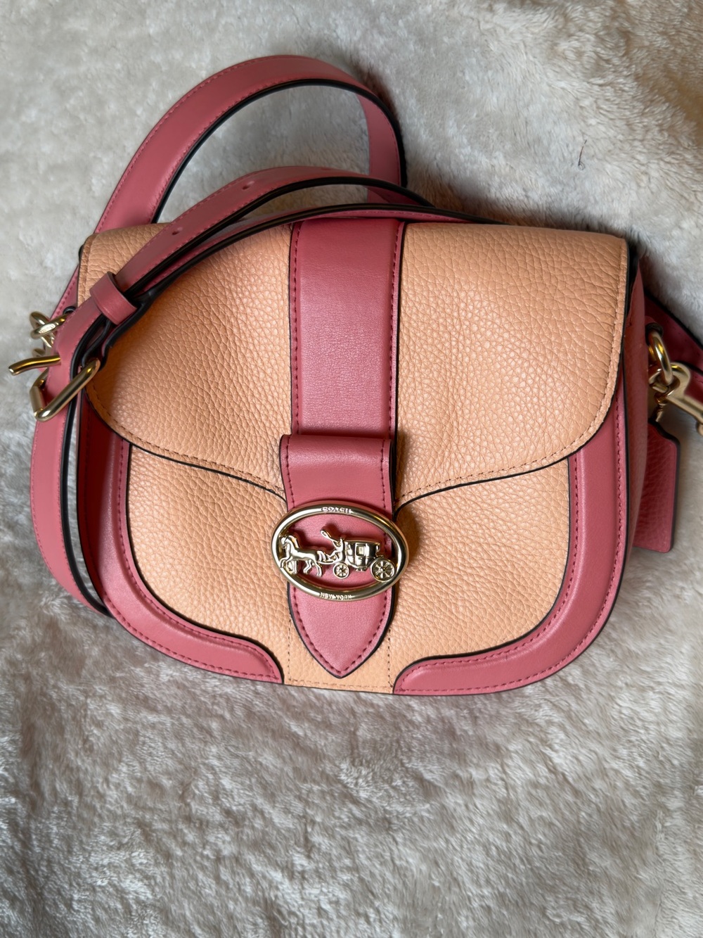 Authentic Coach Georgie Saddle Bag In Colorblock Faded Blush Taffy -model C8296 - Picture 9 of 16